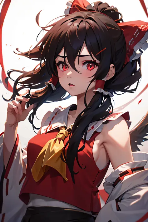 Hakurei Reimu,black clouds,end of the world,Eyes glow,dark