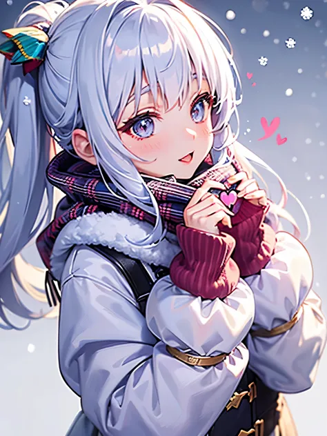 girl,((♡)),((flying Heart's)),((snow view background:1.3)),(Fancy World),((Colorful and casual winter clothes)),(close up of fac...