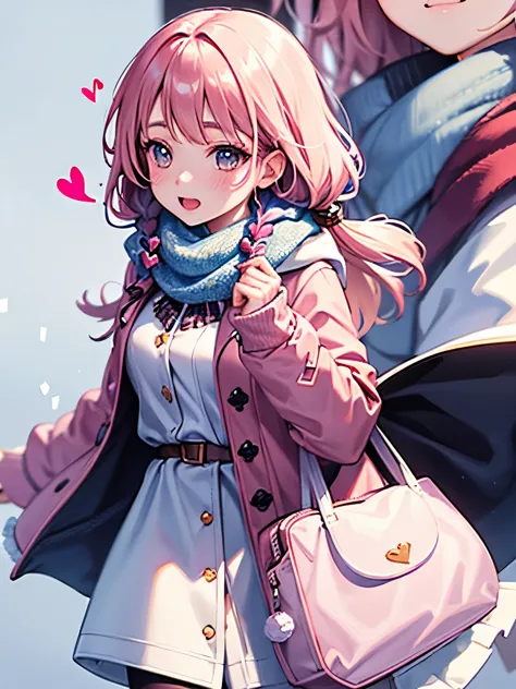 girl,((♡)),((flying Heart's)),((snow view background:1.3)),(Fancy World),((Colorful and casual winter clothes)),(close up of fac...