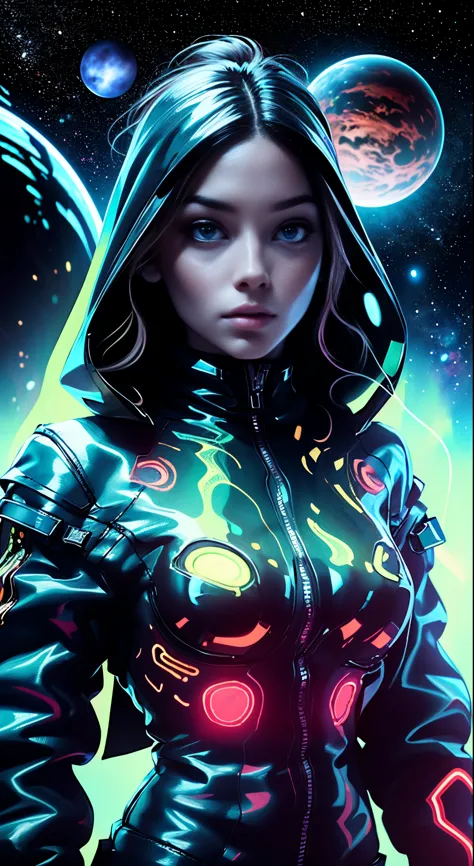 neon_woman exploring planets, skin tight uniform, alien worlds, exotic locations, deep space,unkown terrors, galactic, nebulas,s...