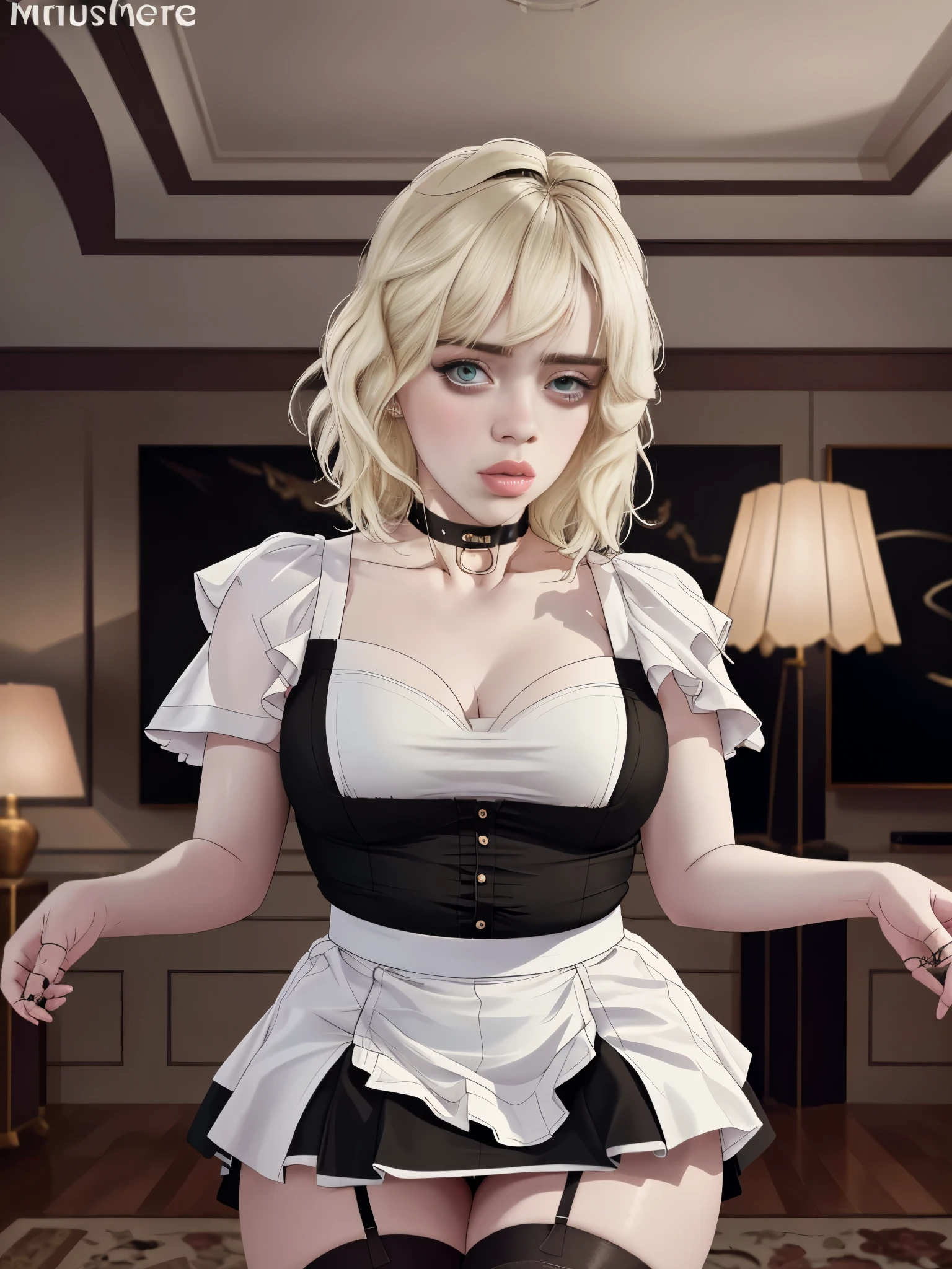 A close up of a woman in a maid outfit posing for a picture - SeaArt AI