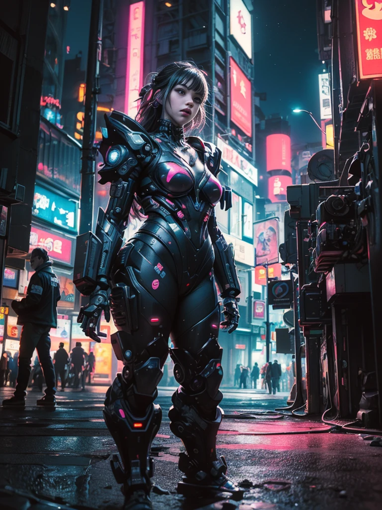 ((Awesome masterpiece anime illustration.)), ((Extremely delicate and beautiful cyber girl)), ((Very detailed and exposed face)), ((Mechanical member, )), (tube connections that attach to the neck:1.2 ), ((mass of wires and cables on the body)), ((wearing colorful Harajuku tech jacket with logo)), (dynamic pose), ((futuristic motorcycle behind the girl, full body main shot girl )), (((night sky with smog))),((masterpiece)), (((Best quality))), ((ultra detailed)), (Highly detailed photorealistic CG illustration), cinematic lighting, Science fiction , extremely detailed, colorful, higher detail, (((cyberpunk city background, dark and neon lights shining on the girl (Bladebuster), harajuku district))), ((8k)). NSFW