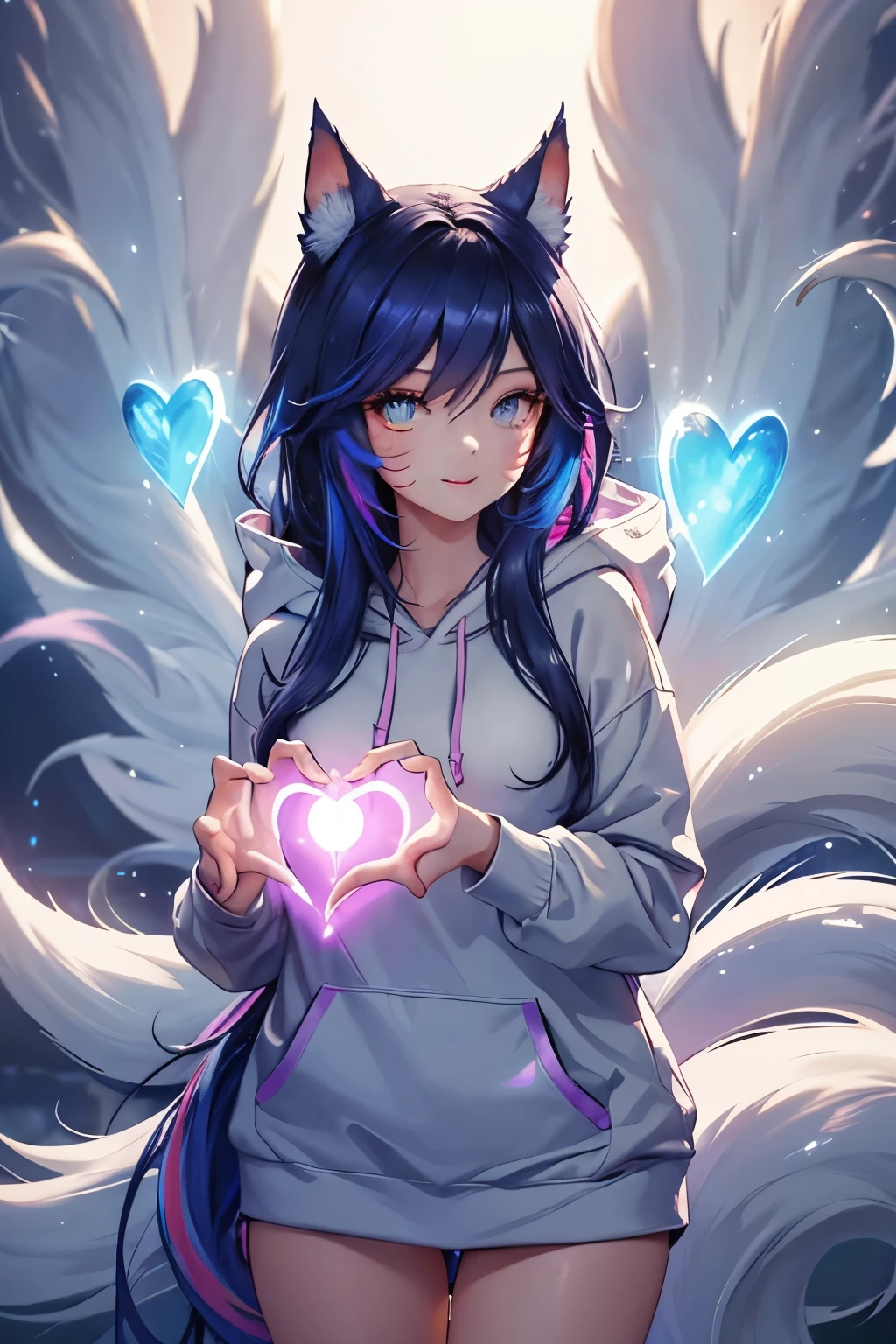 Chica anime con cabello azul y ojos azules sosteniendo un corazón. - SeaArt  AI