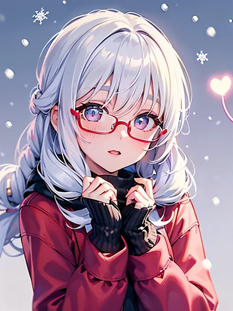 girl,((glasses)),((♡)),((flying Heart's)),((snow view background:1.3)),((snowy park background:1.2)),(Fancy World),((Colorful an...