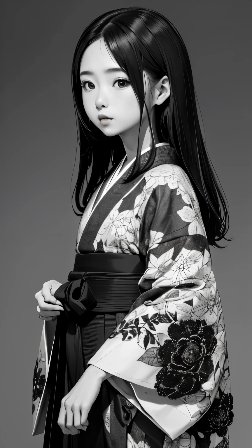 (((una foto en blanco y negro:1.2、Film grain、foto en bruto)))、Una mujer、１８talento、Belleza incomparable、beautiFul teeth、aspecto natural、nariz pequeña、Labios gruesos、BeautiFul silky straight hair、riman、BeautiFul kimono Figure、kimono pesado、yamato nadeshiko、fondo borroso:1.5、medium depth oF Field, fotografiado con una Canon 5D, lente de 50 mm, F/4 apertura, (Muy detallado, detalles intrincados), sharp Focus, colores tranquilos, 8k, una foto en blanco y negro、una foto en blanco y negro、conFused, 8mmFilm grain