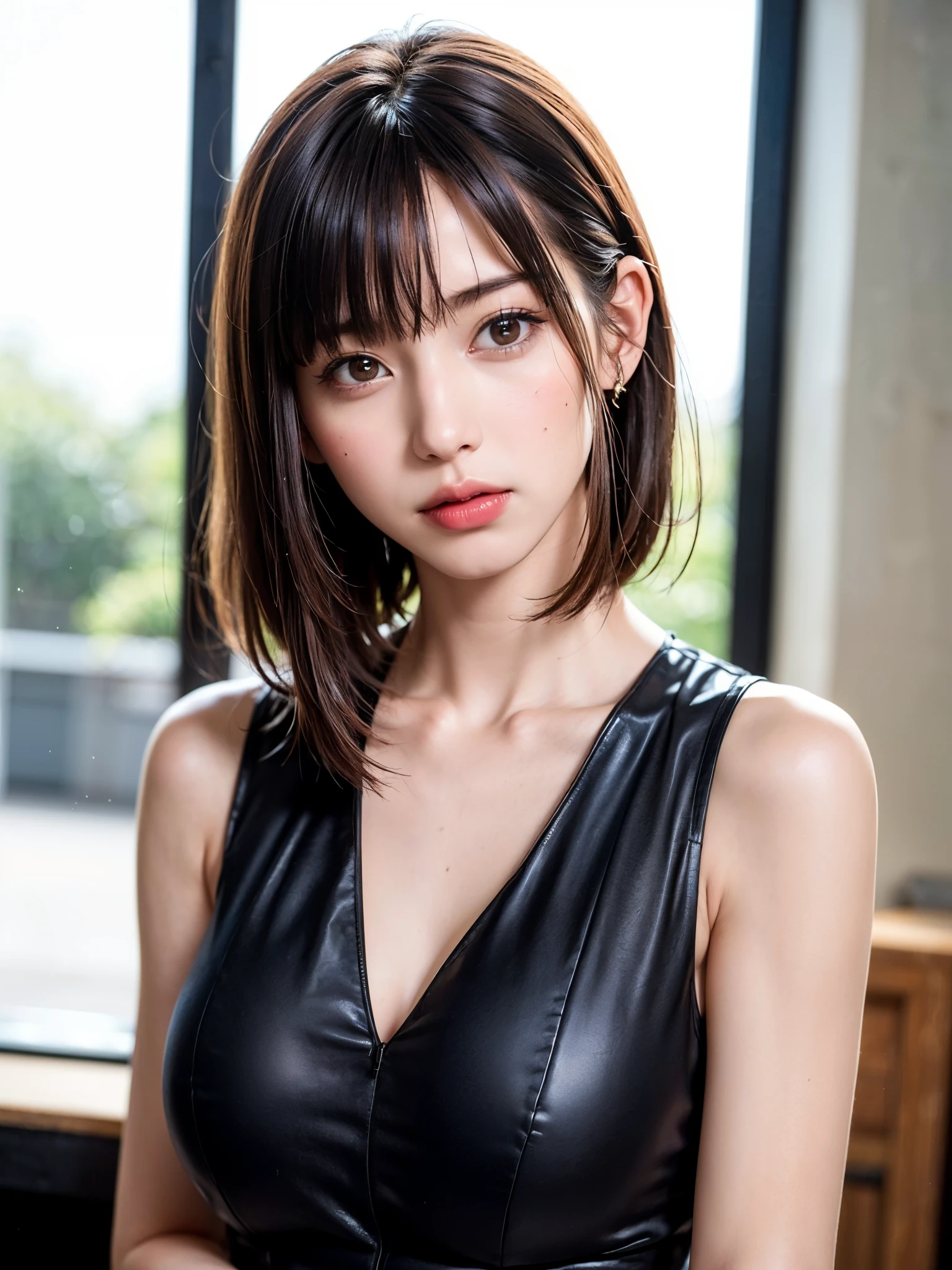 (table top, highest quality、high detail:1.4、very attractive beauty、Adds intense highlights to the eyes、look closely at the camera:1.4、Beautiful woman full of charm、ideal body proportions、perfect anatomy、brunette short bob hair、shiny hair、bangs:2、光沢のあるbangs:2、lip gloss),1 girl, Report, light brown shiny hair, scarf,realistic, looking at the viewer、Please tilt your head slightly, bright colored crystal light blue eyes, short and shiny hair、 chest中央に穴の開いた白いタートルネックの衣装,chestの真ん中に丸い穴のあるセクシーな白いタートルネック ニット セーター、 lips, lip gloss, Upper body、Big eyes、eyelash、face is a little red、embarrassing)、((italian road in winter))、((short hair with Big eyess、Give students very powerful highlights、{Huge|big|Hugeな|mega} chest:2、very bigger chest:2、look at the audience、very beautiful beauty、please show me your ears、long neck、smile a little、beautiful teeth、open your mouth and smile、heart shaped eyes))、28 years old、very cute super model、portrait:2、close up face:2