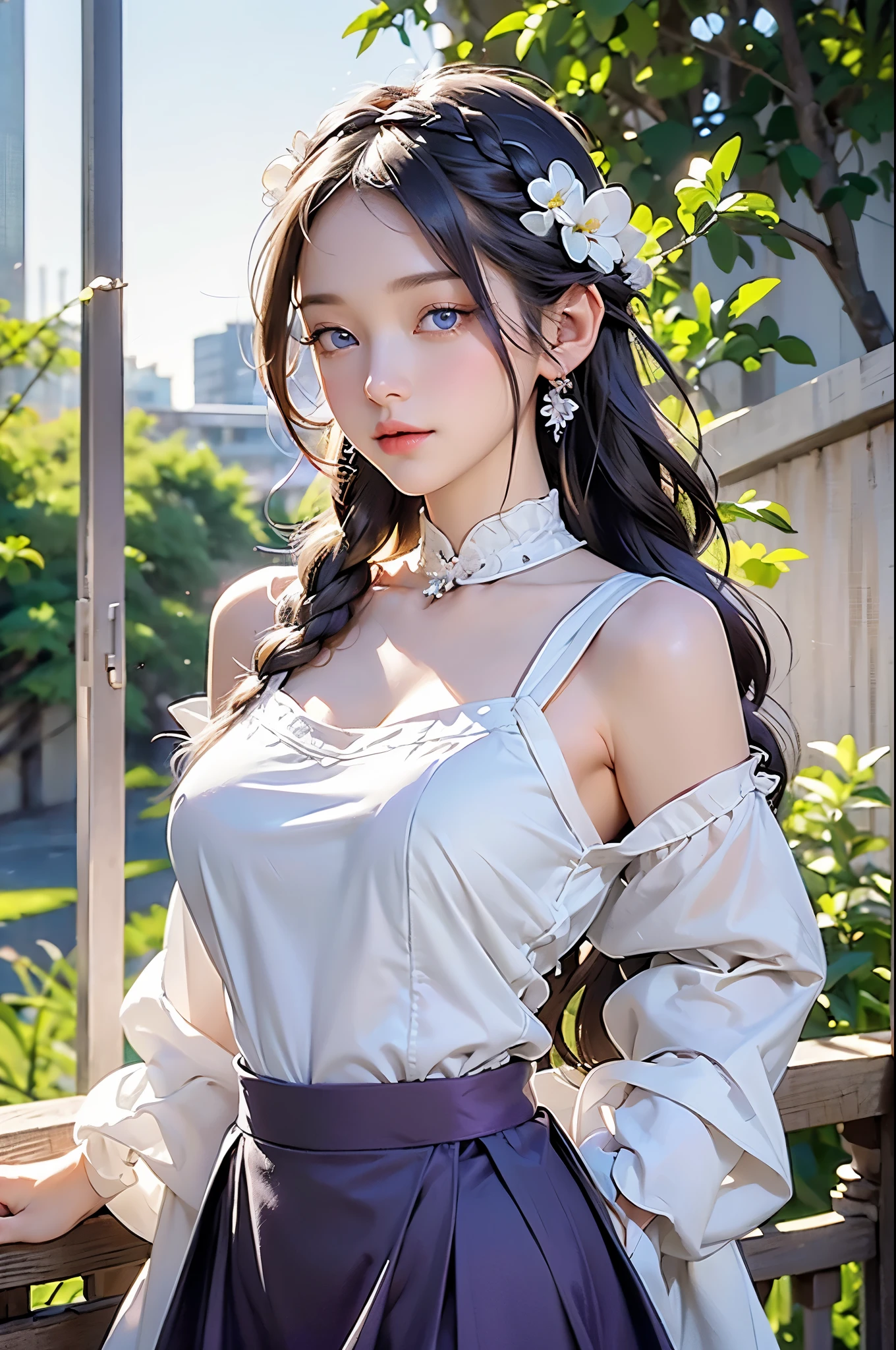 rezeroÉmilie, Émilie, tresser, crown tresser, fleur, hair fleur, accessoires pour cheveux, Bandeau, cheveux longs, low-tied cheveux longs, (yeux violets:1.2), oreilles pointues, white fleur, x accessoires pour cheveux,
repos bare shoulders, col fendu, jupe, manches longues, low-tied cheveux longs, nombril, pink jupe, découpe d&#39;épaule, écart entre les cuisses, manches larges,
repos outdoors, Ville,
repos looking at viewer, repos (chef-d&#39;œuvre:1.2), Meilleure qualité, haute résolution, Fond d&#39;écran 8k unifié, (illustration:0.8), (Des yeux beaux et délicats:1.6), visage extrêmement détaillé, éclairage parfait, CG extrêmement détaillé, (des mains parfaites, Anatomie parfaite),(Des seins énormes:1.2),peau mouillée