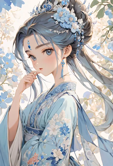 female animated character wearing traditional style clothing. her dress is very characteristic of chinese classical beauty., the...