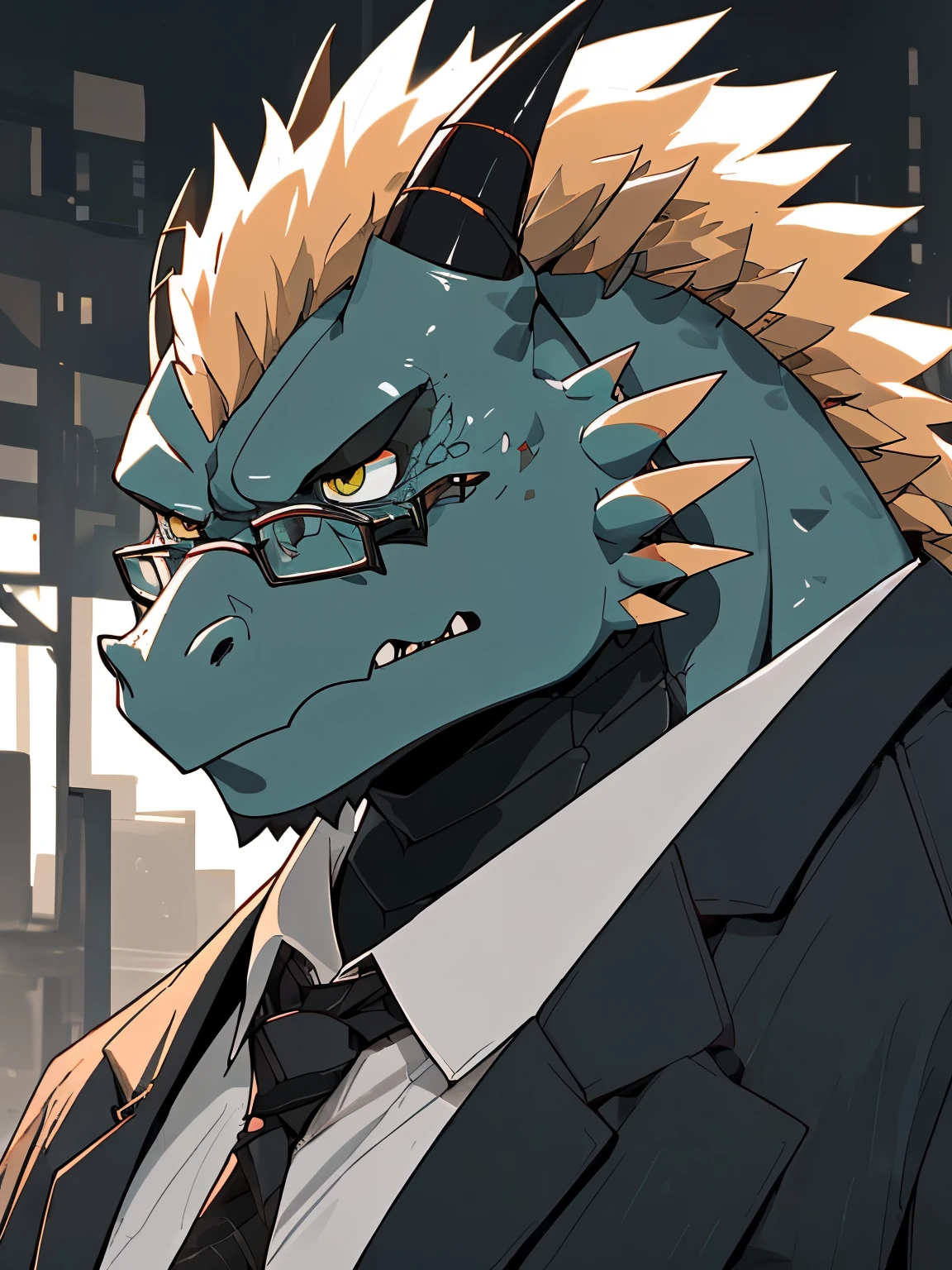 Anime character with spiked head and glasses in a suit - SeaArt AI