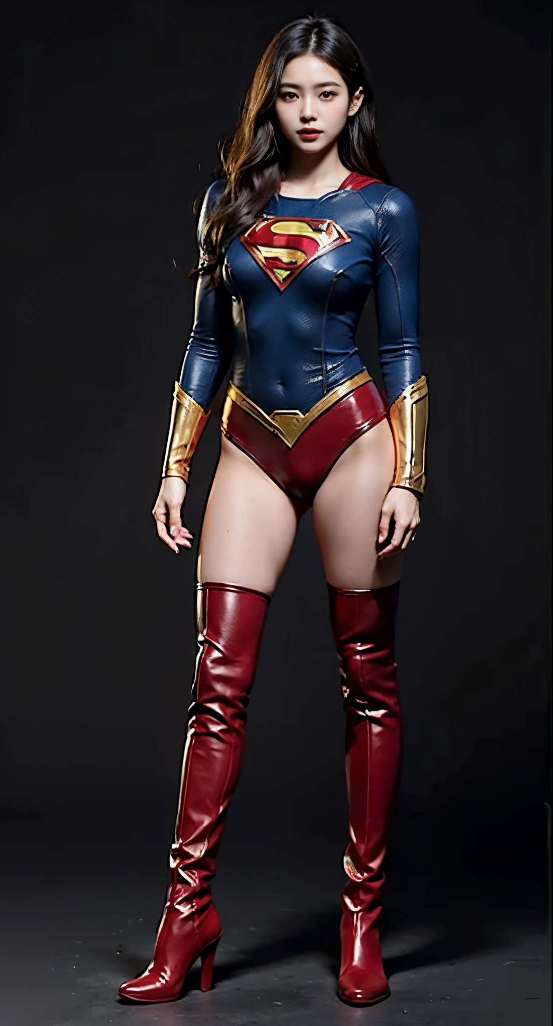 asian beautiful girl、(((Wear black tights on your beautiful legs.)))、(((beautiful feet)))、(((smiling face)))、((((Make the most of your original images)))、(((Supergirl costumes)))、(((short bob、beautiful hair)))、(((suffering)))、(((Black tights must be worn on the legust wear red boots)))、((best image quality、8K))、((highest quality、8K、masterpiece:1.3))、(((Keep your background simple)))、sharp focus:1.2、beautiful woman with perfect figure:1.4、thin abs:1.2、wet body:1.5、Highly detailed face and skin texture、8K、beautiful feet