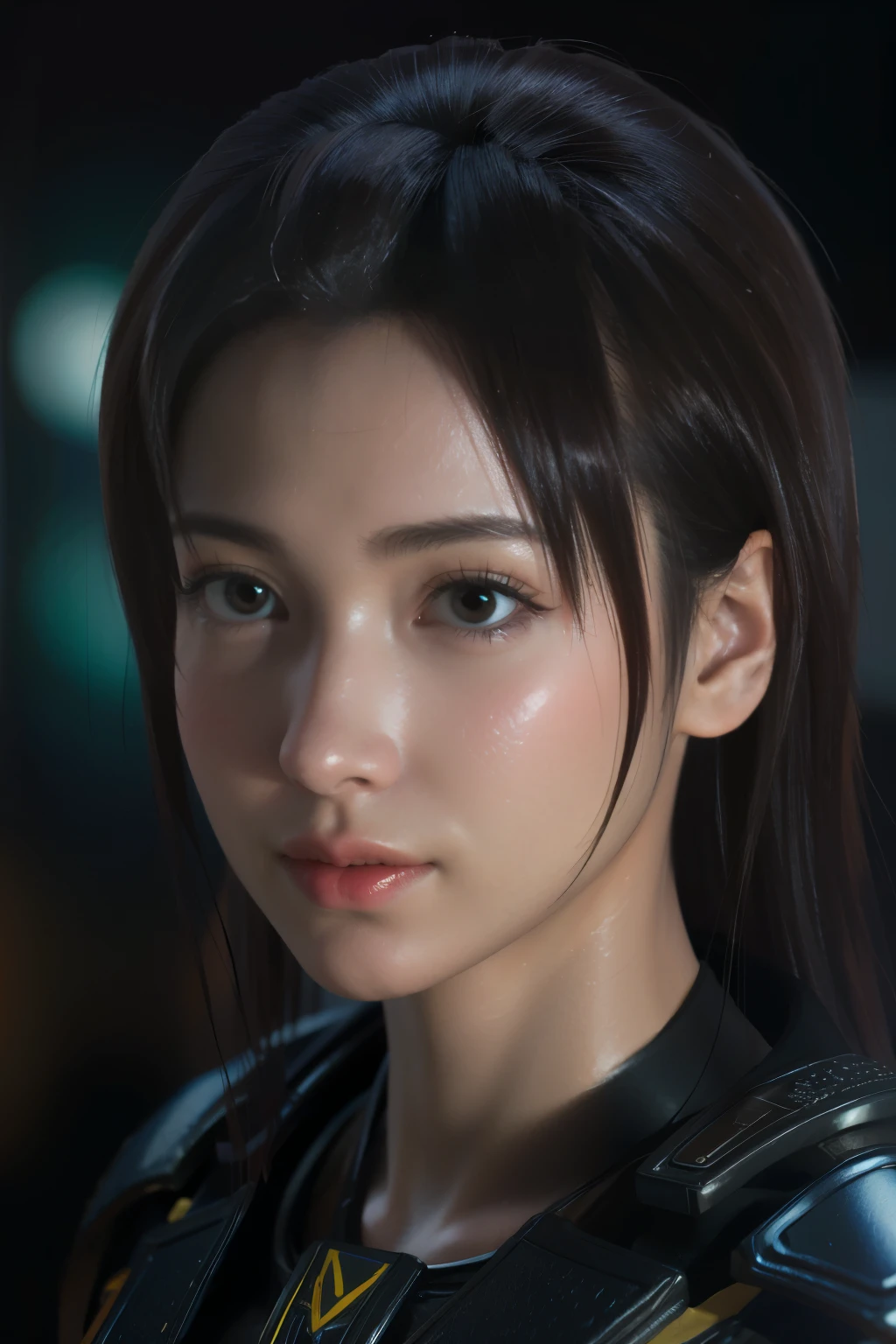 Game art，The best picture quality，Highest resolution，8k，(A bust photograph)，(Portrait)，(Head close-up)，(Rule of thirds)，Unreal Engine 5 rendering works， (The Girl of the Future)，(Female Warrior)， 
20-year-old girl，An eye rich in detail，(Big breasts)，Elegant and noble，indifferent，brave，
（A futuristic combat suit with medieval style，A beautifully patterned badge，Joint Armor，Extremely rich detail of armor，Mysterious light），Sci-fi characters，Warrior，

Photo poses，Simple background，Movie lights，Ray tracing，Game CG，((3D Unreal Engine))，oc rendering reflection pattern