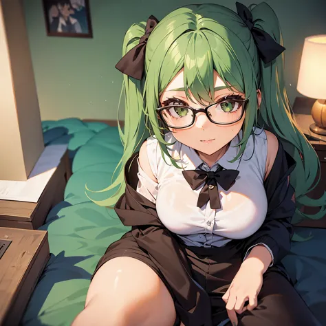 A girl with green hair and glasses Big  