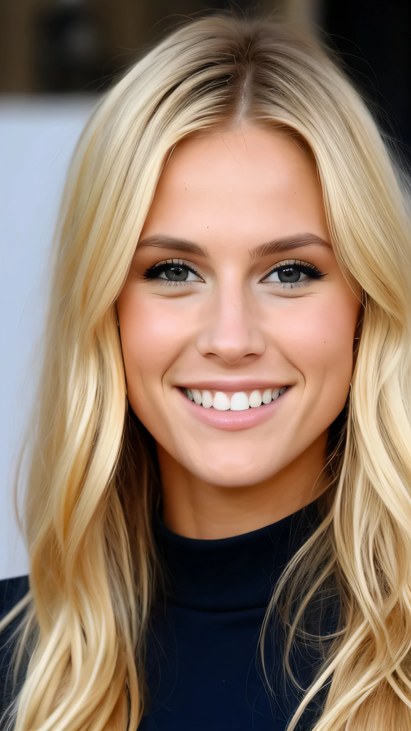 A close up of a woman with long blonde hair smiling - SeaArt AI