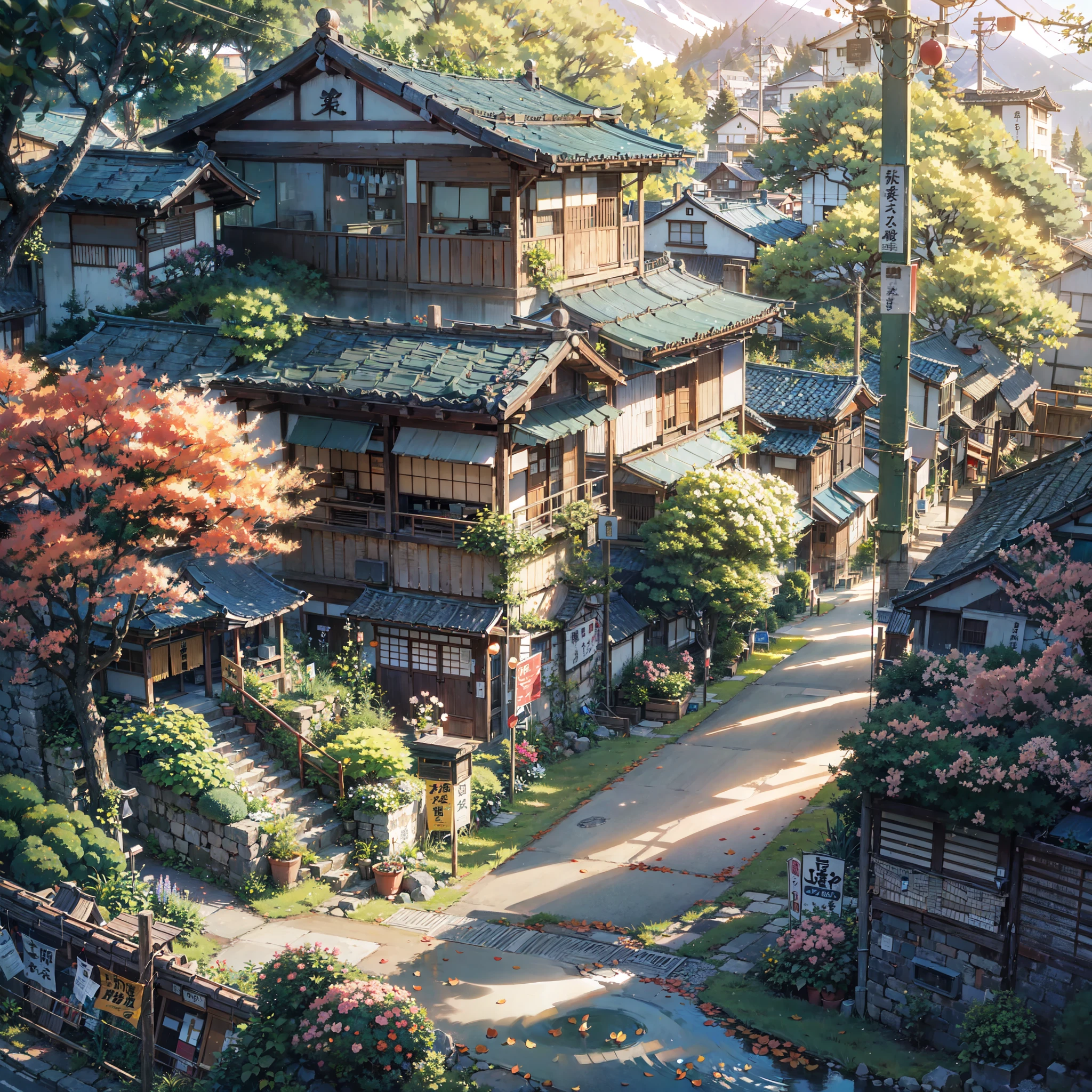 anime scenery of a street with a path and a house, japanese village, japanese town, japanese street, anime background art, anime countryside landscape, andreas rocha style, ross tran. scenic background, beautiful anime scenery, anime scenery concept art, anime scenery, japanese rural town, studio glibly makoto shinkai, by makoto shinkai, by Makoto Shinkai