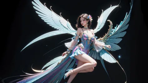 （Masterpiece，highest priority，best quality，official art，beauty and beauty：1.2），（1 girl, ），（translucent colored wings：1.1），（Color...