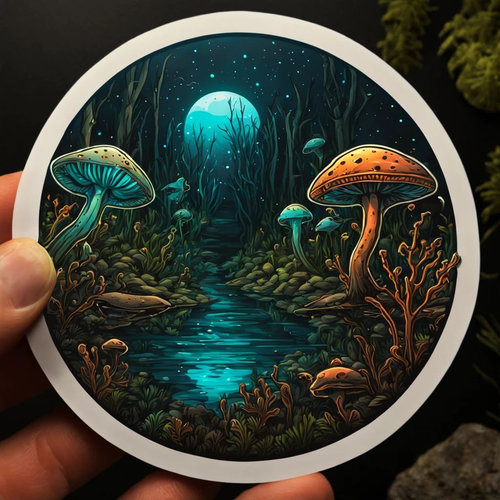 Natur Al'machinus in sticker  bioluminescence art style