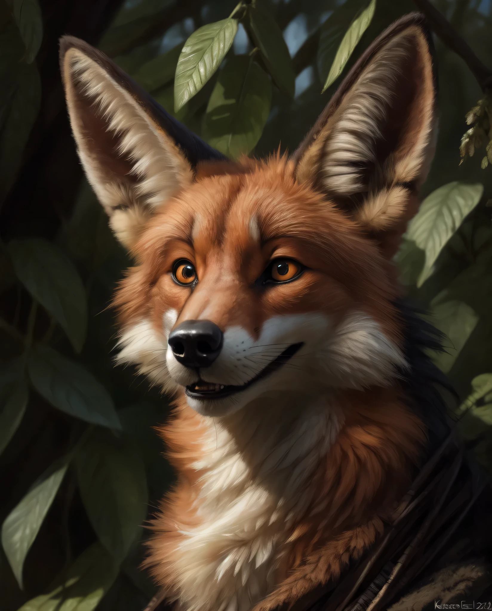 by kenket, by totesfleisch8, (by thebigslick, by silverfox5213:0.8), (by syuro:0.2), maned wolf furry, detailed and extremely fluffy body fur, fluff, masterpiece, looking up beautiful surroundings, detailed background, happy, (close up:1.1), male, muscular