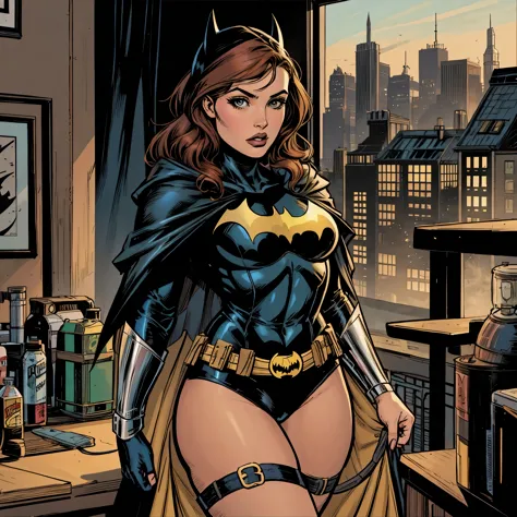 Close-up of a woman in a Batman costume, standing in the room, Batgirl, Dinah Drake, karen gillan Batgirl, maika monroe Batgirl,...