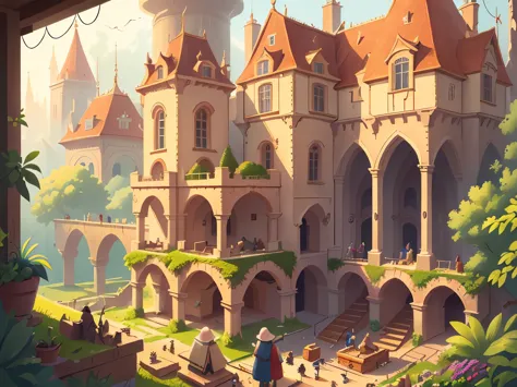 (the craftsmen are busy building a magnificent palace:1.5), high definition, detailed, ultra detailed,medieval europe, medieval ...