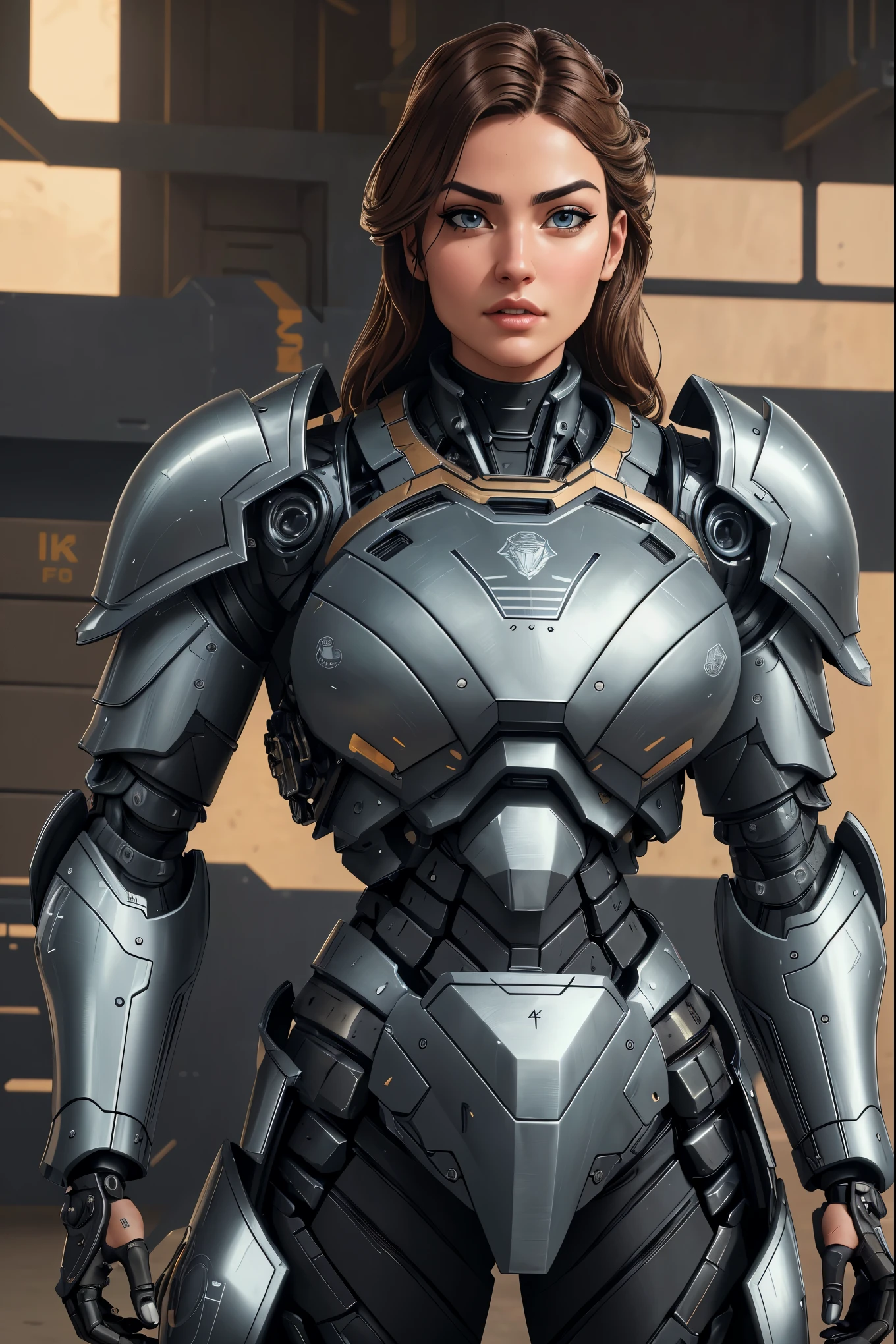 Mechanical warrior, armored combat suit, detailed mechanical design, brilliant engineering artwork, beautiful detailed eyes, beautiful detailed lips, extremely detailed eyes and face, (best quality,4k,8k,highres,masterpiece:1.2), ultra-detailed, (realistic,photorealistic,photo-realistic:1.37), futuristic combat, advanced technology, futuristic weapons, powerful stance, metallic armor, robust mechanical aesthetics, high-tech warfare, titanium alloy structure.