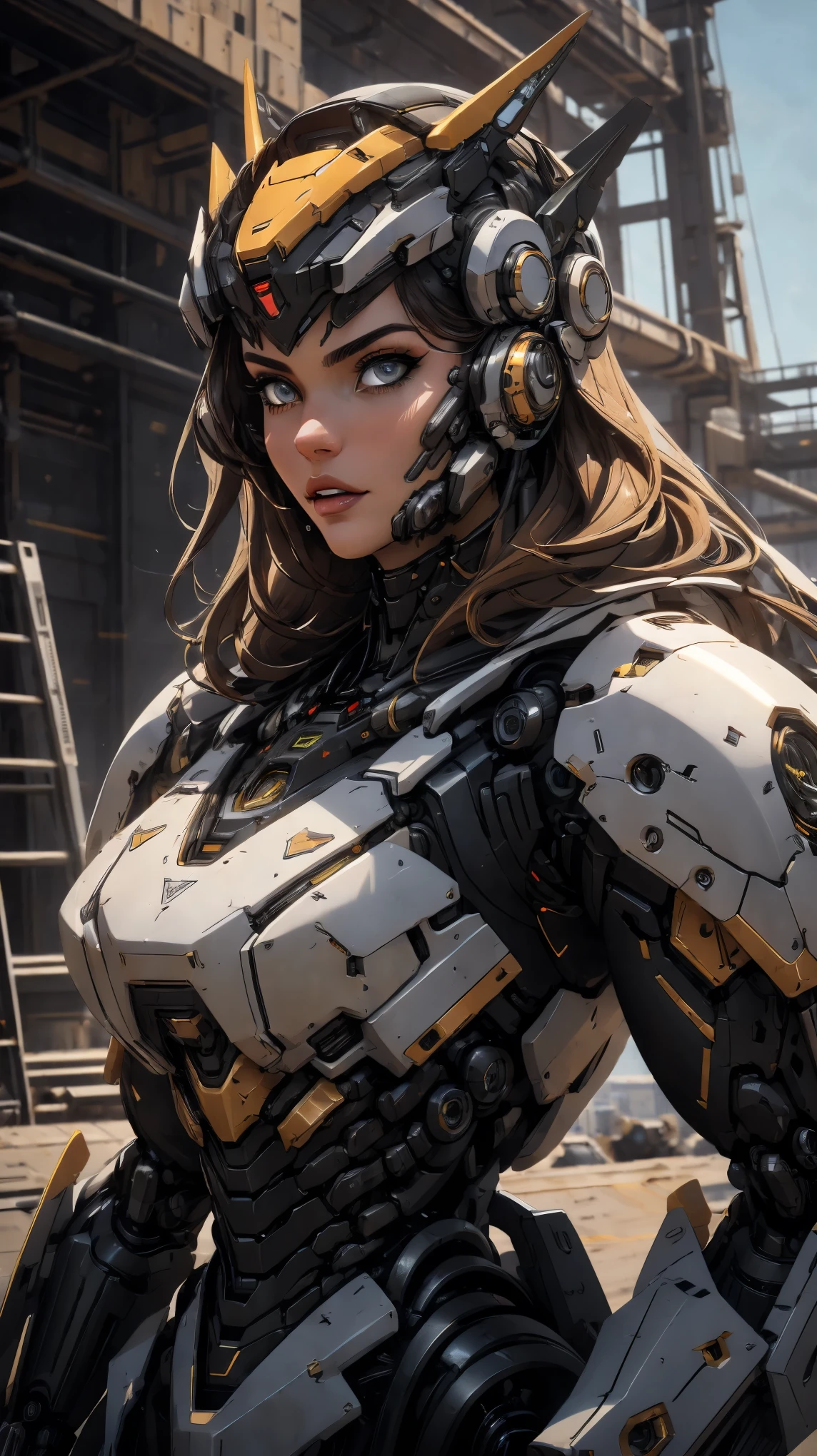 Mechanical warrior, armored combat suit, detailed mechanical design, brilliant engineering artwork, beautiful detailed eyes, beautiful detailed lips, extremely detailed eyes and face, (best quality,4k,8k,highres,masterpiece:1.2), ultra-detailed, (realistic,photorealistic,photo-realistic:1.37), futuristic combat, advanced technology, futuristic weapons, powerful stance, metallic armor, robust mechanical aesthetics, high-tech warfare, titanium alloy structure.