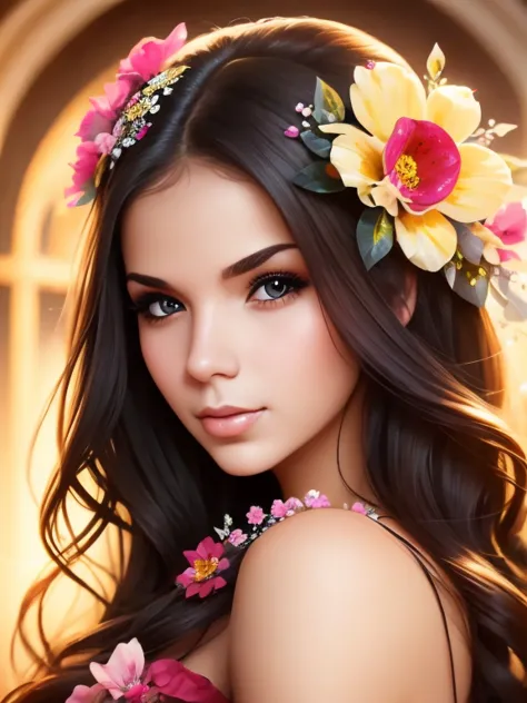 beautiful young woman, woman with a fan and a flower in her hair, detailed portrait, stunning face portrait, extremely detailed,...