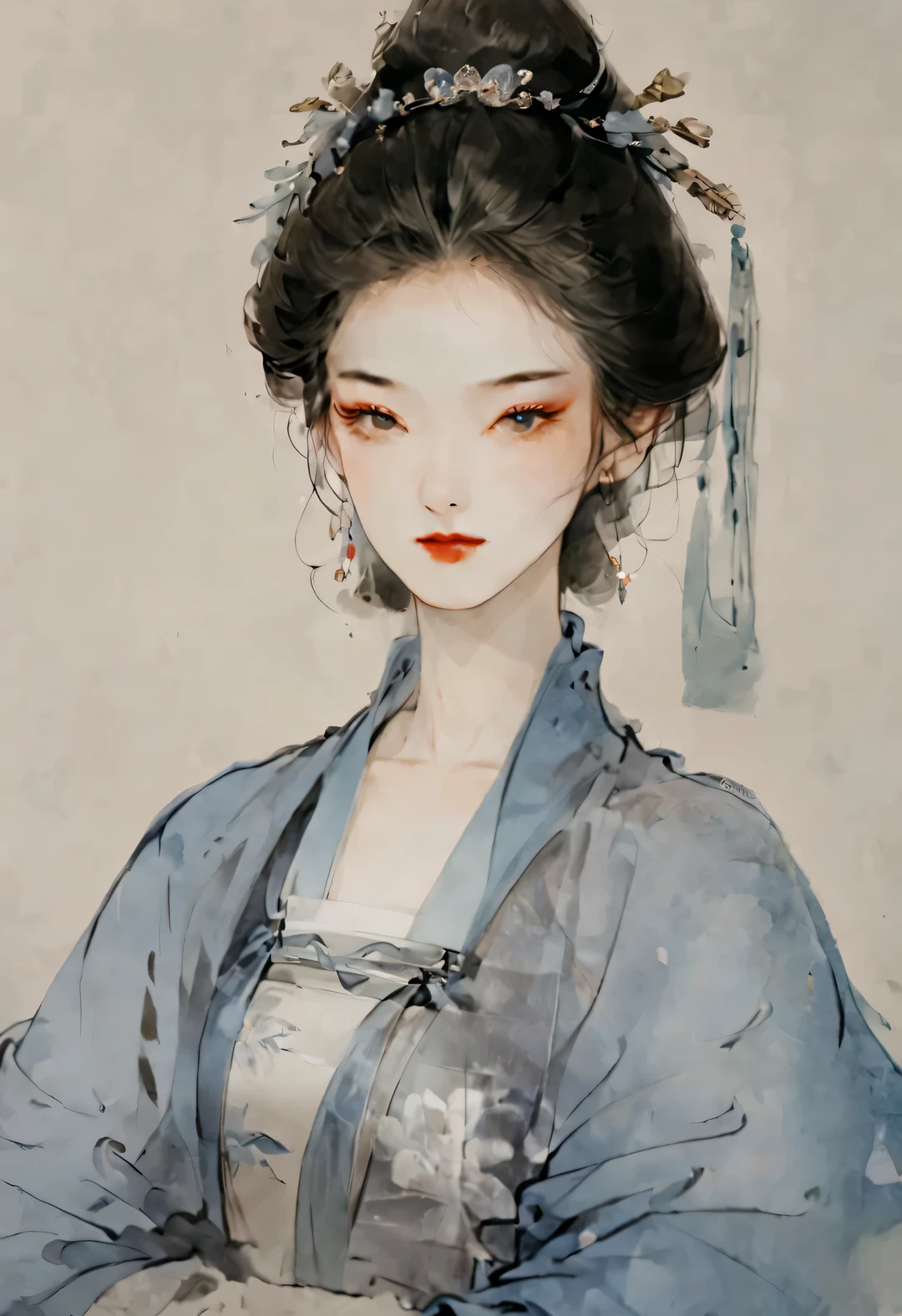 Luz de película, moda, Luz cenital, de cerca, de cerca, Destacar, brumoso, Chen Jia Han, retrato de tinta, Mu Xia, modelo femenina, Hermosa línea de ropa.