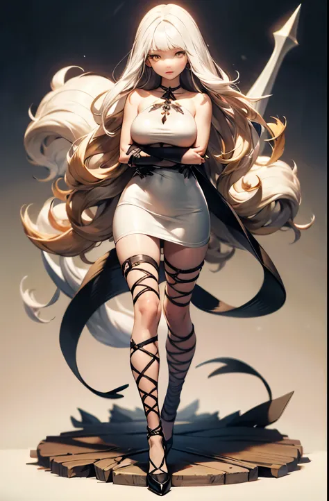 airy, bravely default, black gloves, high heels,  fernfrieren, very long hair, yellow eyes, (gold pupils), looking down, straigh...