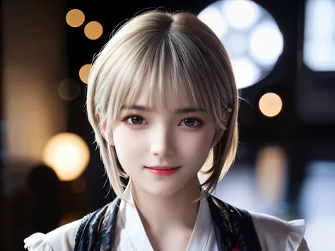 silver hair、ulchan-6500-v1.1, (photoreal:1.4), and soul、anime style、smile、portrait、beautiful, moist eyes like clear glass、beauti...