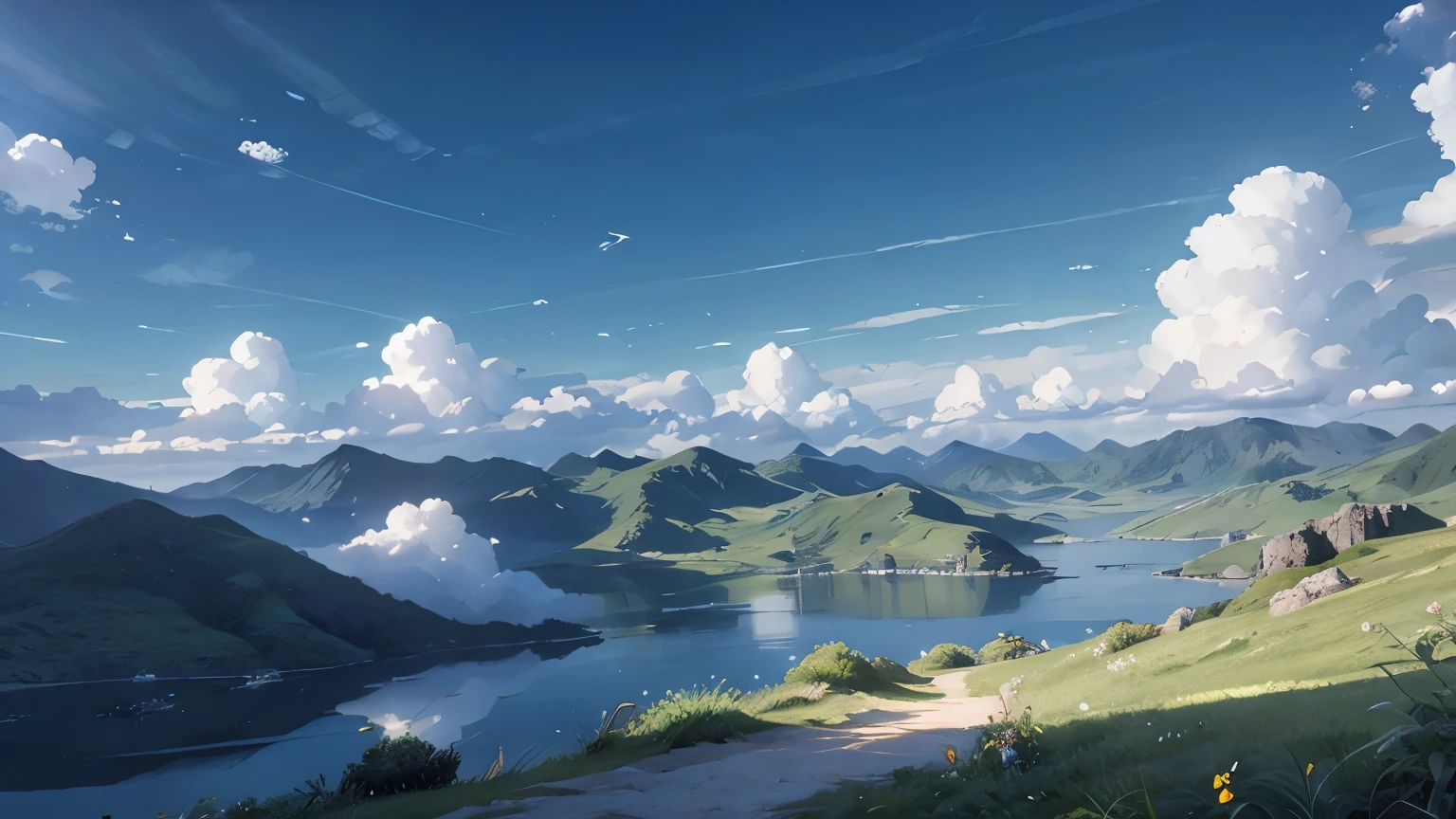 (best quality,4k,8k,highres,masterpiece:1.2),ultra-detailed,(realistic,photorealistic,photo-realistic:1.37),background,cloud,blue sky,heaven,warm,soft light,puffy clouds,gentle breeze,dream-like atmosphere,vivid colors,ethereal,continuous sky,tranquil,relaxing,distant horizon,serene,majestic mountains,sunlit scenery,endless peacefulness,serene landscape