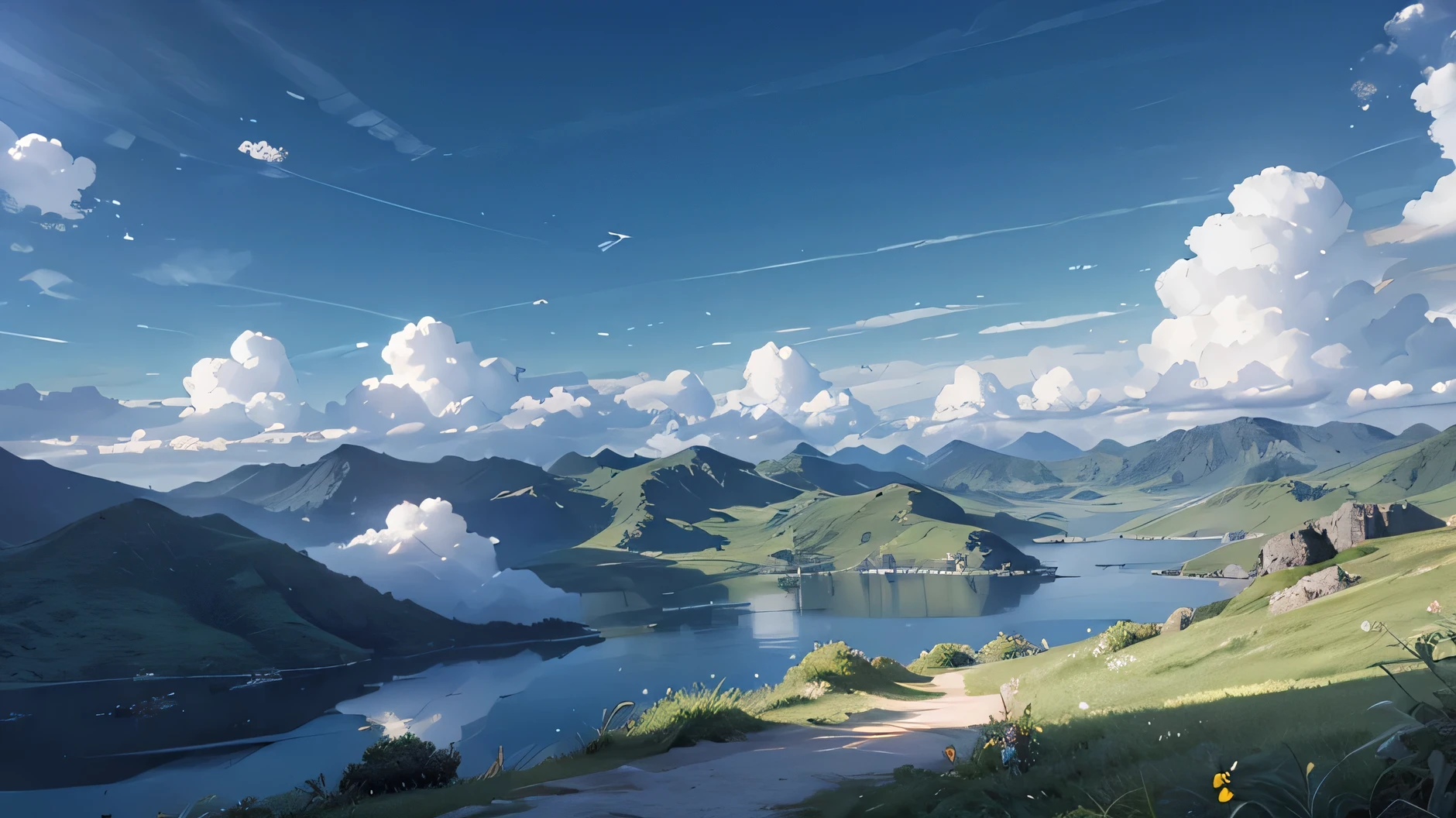 (best quality,4k,8k,highres,masterpiece:1.2),ultra-detailed,(realistic,photorealistic,photo-realistic:1.37),background,cloud,blue sky,heaven,warm,soft light,puffy clouds,gentle breeze,dream-like atmosphere,vivid colors,ethereal,continuous sky,tranquil,relaxing,distant horizon,serene,majestic mountains,sunlit scenery,endless peacefulness,serene landscape