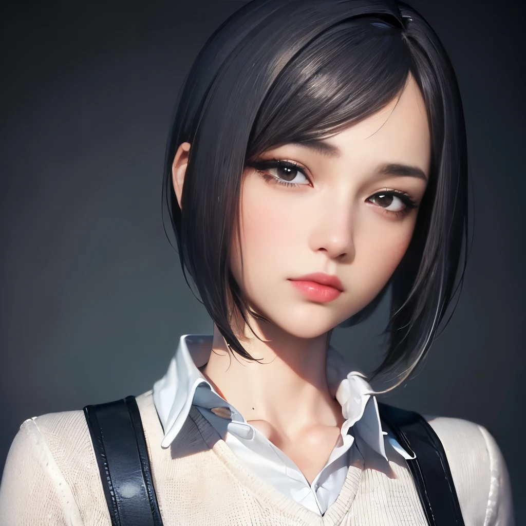 (masterpiece:1.3), (8K, realistic, RAW photo, highest quality: 1.4), (1 girl), beautiful face, (realistic face), (black hair, short hair:1.3), beautiful hairstyle, realistic eyes, beautiful and fine eyes, (realistic skin), beautiful skin, (sweater), disorganized, Charm, ultra high resolution, surreal, very detailed, golden ratio