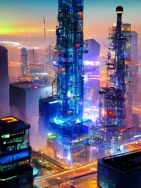 best quality,4k,8k,highres,masterpiece:1.2,ultra-detailed,realistic,photorealistic:1.37,futuristic city,neon lights,hovering veh...