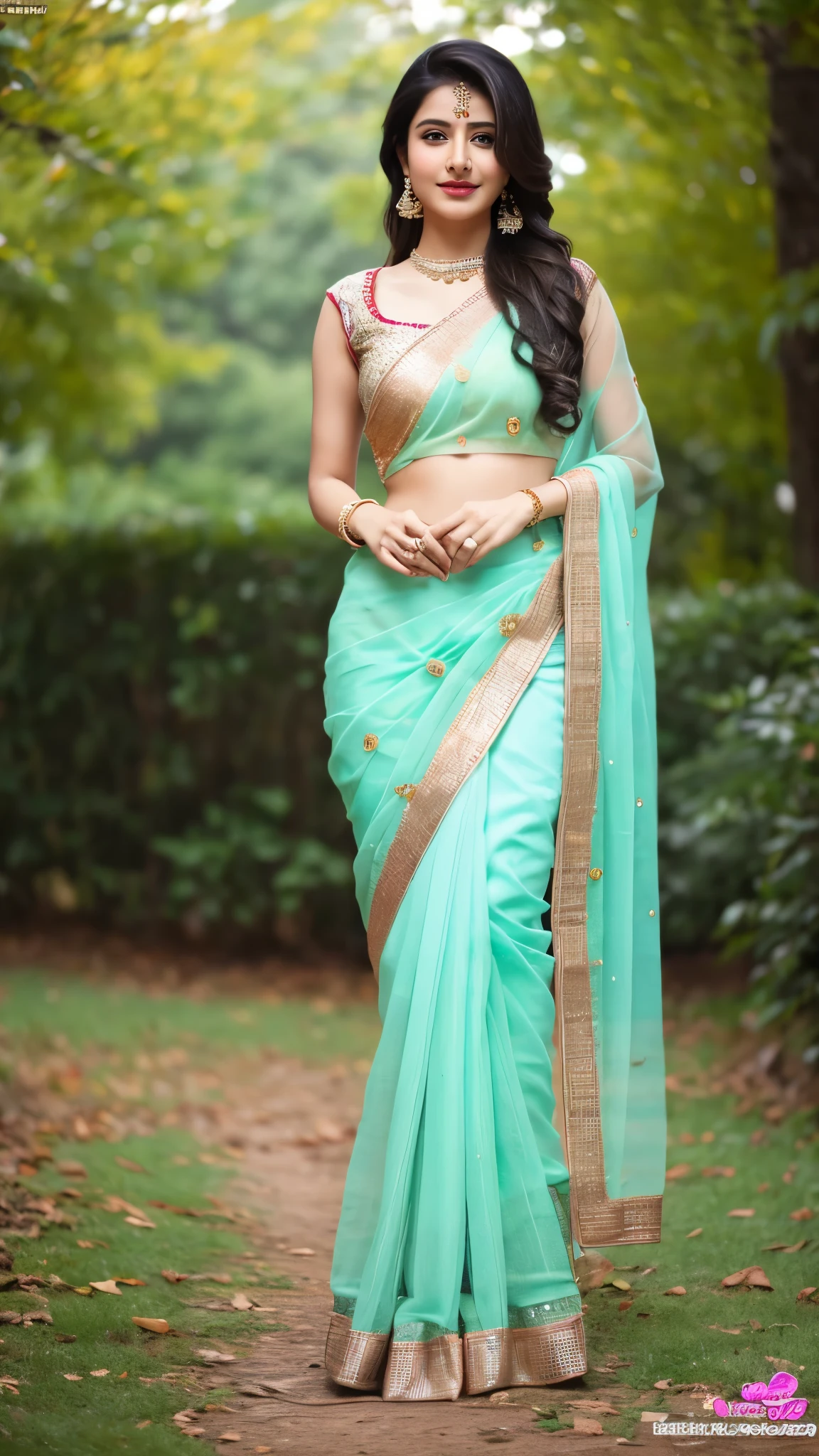 Anupa in a green sari and gold blouse - SeaArt AI