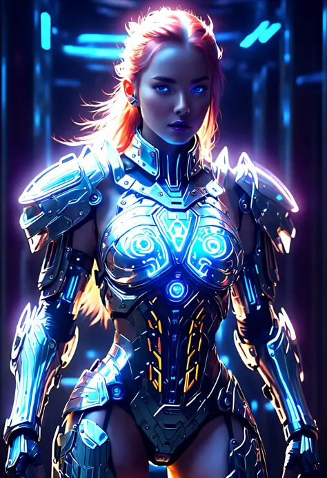 (Legendary Energy Light Shield:1.5)，Sci-fi transparent ethereal shield，Future female warriors，Mechanical Female Warrior，mechanic...