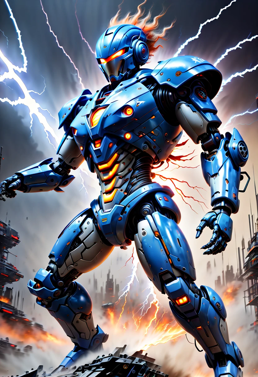 Mecha warrior made of thunder and lightning, electricity surround, futuristic, weapon, by tim white, (Motion Blur, best composition), (best quality, masterpiece, Representative work, official art, Professional, Ultra high detail, 8k:1.3)