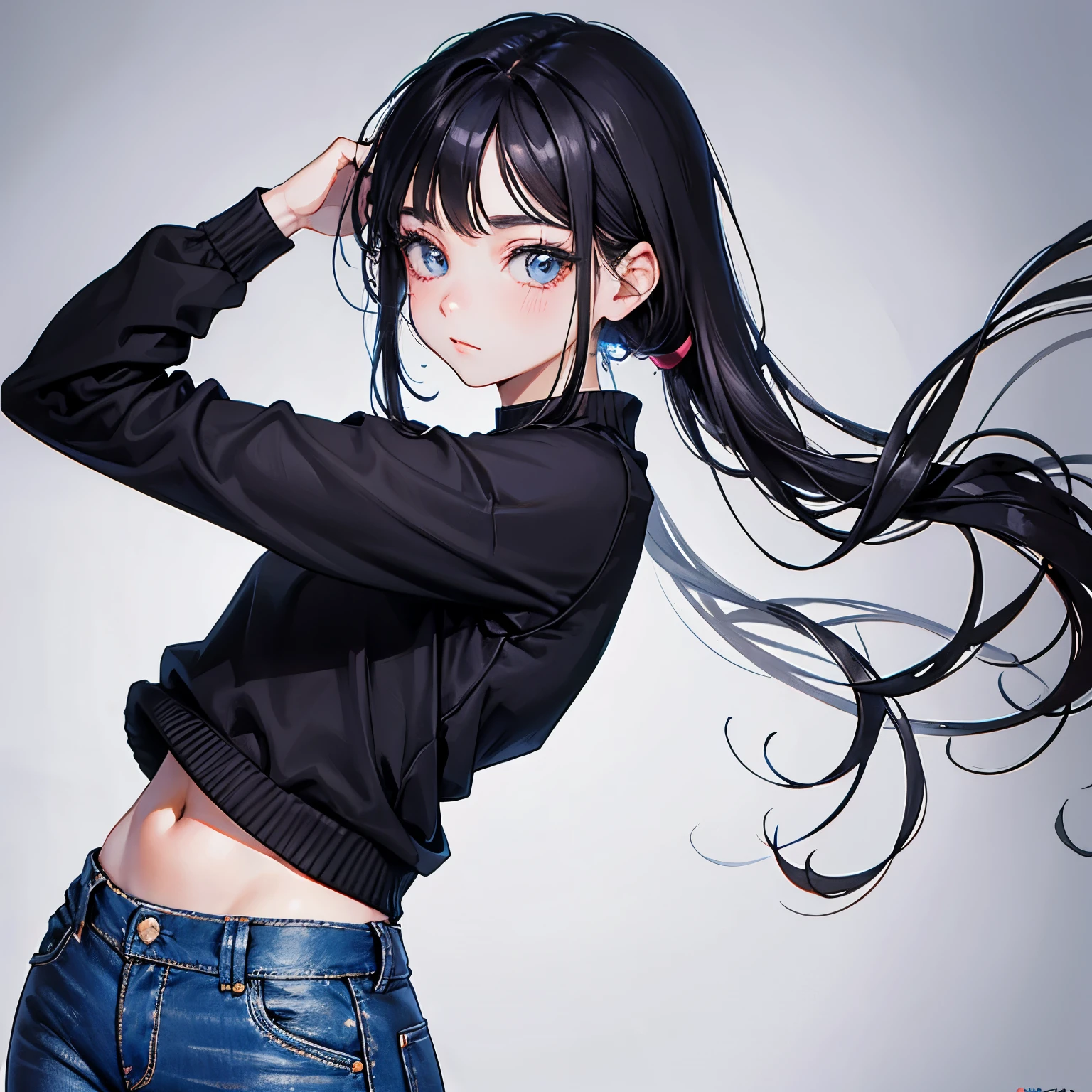 Anime girl with long black hair and blue eyes posing for a picture - SeaArt  AI