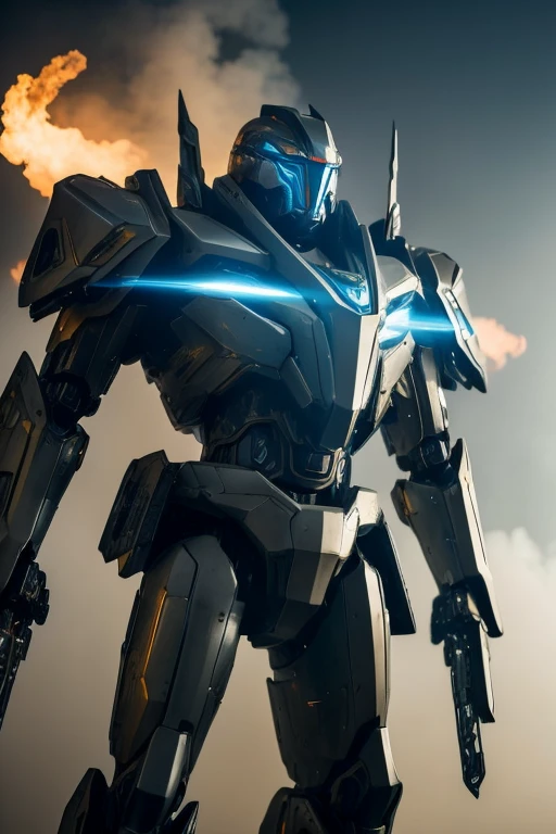 "A futuristic Mecha Warrior in a sci-fi battlefield, wearing a sleek, metallic armor with glowing LED lights. The warrior has a fierce expression and determined eyes, radiating confidence. The armor is highly detailed, with intricate mechanical parts and powerful weaponry. The battlefield is filled with debris and smoke, showcasing the aftermath of a fierce battle. The lighting is dramatic, with rays of sunlight piercing through the thick smoke, creating a contrast between light and shadow. The color palette is dominated by cool tones, enhancing the futuristic atmosphere. The artwork is of the highest quality, with ultra-detailed rendering and an emphasis on realistic textures. The final image should be a masterpiece, capturing the epicness and intensity of the Mecha Warrior's presence."