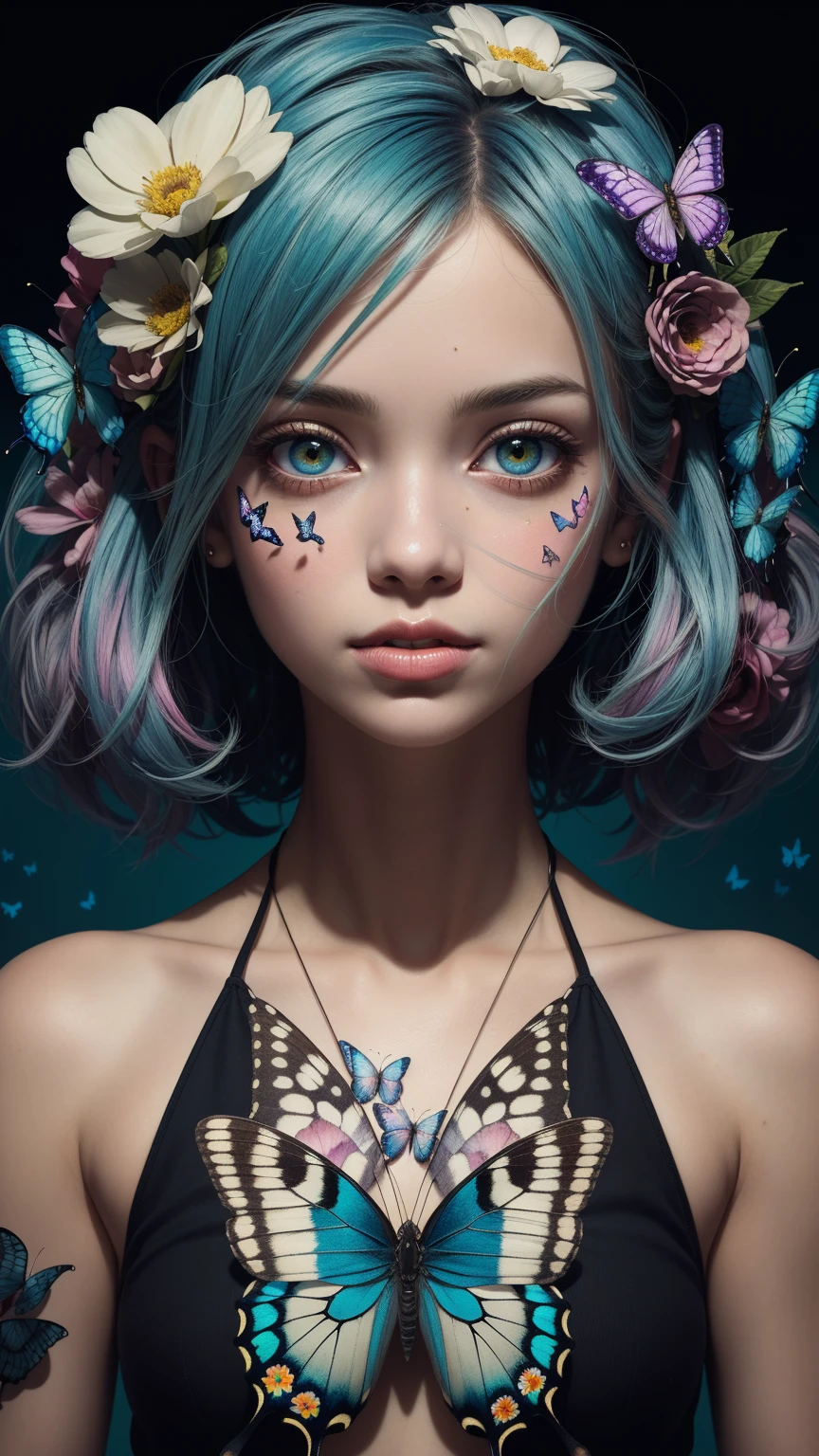 (masterpiece:1.1),(highest quality:1.1),(HDR:1),ambient light,ultra-high quality,( ultra detailed original illustration),(1girl, upper body),((harajuku fashion)),((flowers with human eyes, flower eyes)),double exposure,fusion of fluid abstract art,glitch,(original illustration composition),(fusion of limited color, maximalism artstyle, geometric artstyle, butterflies, junk art),