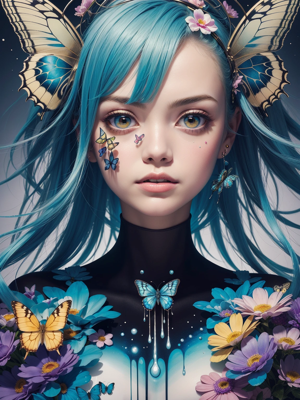 (masterpiece:1.1),(highest quality:1.1),(HDR:1),ambient light,ultra-high quality,( ultra detailed original illustration),(1girl, upper body),((harajuku fashion)),((flowers with human eyes, flower eyes)),double exposure,fusion of fluid abstract art,glitch,(original illustration composition),(fusion of limited color, maximalism artstyle, geometric artstyle, butterflies, junk art),