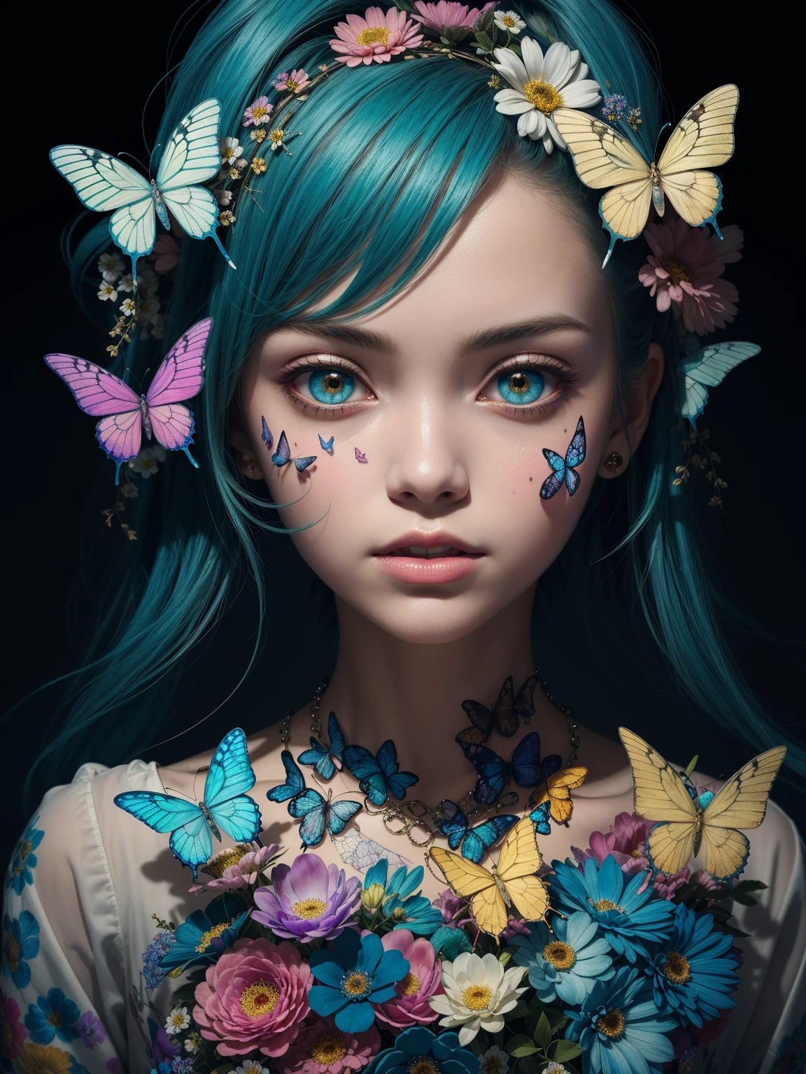 (masterpiece:1.1),(highest quality:1.1),(HDR:1),ambient light,ultra-high quality,( ultra detailed original illustration),(1girl, upper body),((harajuku fashion)),((flowers with human eyes, flower eyes)),double exposure,fusion of fluid abstract art,glitch,(original illustration composition),(fusion of limited color, maximalism artstyle, geometric artstyle, butterflies, junk art),