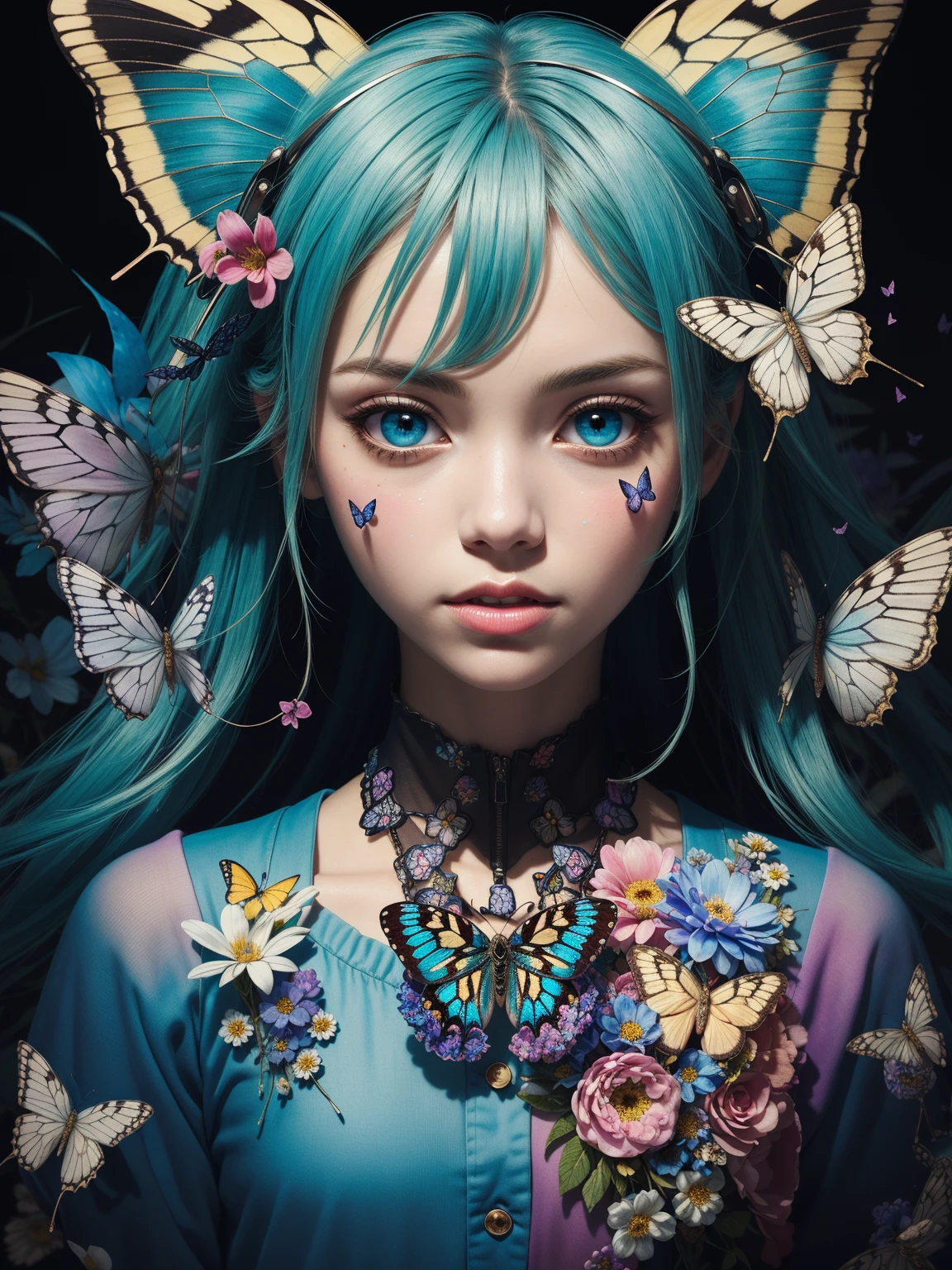 (masterpiece:1.1),(highest quality:1.1),(HDR:1),ambient light,ultra-high quality,( ultra detailed original illustration),(1girl, upper body),((harajuku fashion)),((flowers with human eyes, flower eyes)),double exposure,fusion of fluid abstract art,glitch,(original illustration composition),(fusion of limited color, maximalism artstyle, geometric artstyle, butterflies, junk art),
