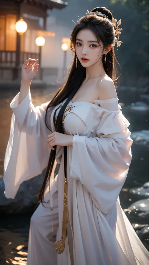 gufeng,bare shoulders,(masterpiece, best quality:1.2), 1girl, solo, ((off shoulder clothes)), In the depths of Wonderland，The mo...