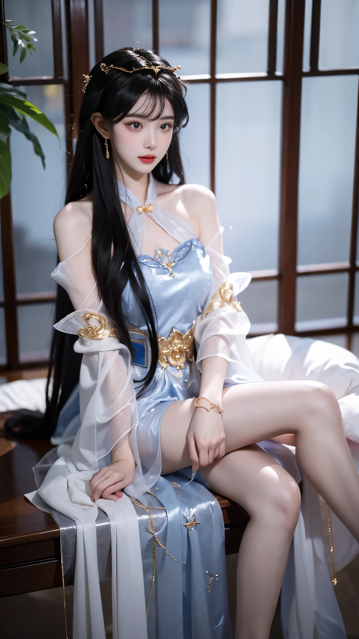 yinziping,china dress, (masterpiece, best quality:1.2), 1girl, 独奏, ((off shoulder clothes)), In the depths of Wonderland，The moonlight falls like water，foggy room，The figure of the heroine is vaguely visible，Just like the fairy in the painting，Slender sexy legs，Very nice legs，Leaking sexy legs，Big breasts，Beautiful with a hint of mystery。Her face is beautiful and delicate，Like finely carved jade，Showing otherworldly beauty。The eyebrows are picturesque，The waves in my eyes are like twinkling stars，Show the light of perseverance and wisdom。The bridge of the nose is straight，Lip color like cherry，The slightly raised corners of the mouth reveal confidence and calmness。Her face is well defined，The skin is as fair as jade，Reveals a healthy glow，Just like a fairy, she never eats fireworks in the world。Her makeup is light and delicate，Not too much embellishment，But enough to show her temperament and charm。Light-colored foundation brings out the transparency of the skin，A light eyebrow pencil outlines her perfect eyebrow shape，Eye makeup is eye shadow and eyeliner，Make her eyes brighter and more energetic。Lips painted with grace lipstick，Adds a bit of charm and sophistication。Her clothes are graceful and chic，Clothes flutter，It seems like it will be blown up by the wind at any time，drifting into the distance。Without losing grace，Also showed her extraordinary skills。Rocking with her movements。Her hair is tied back casually，Secure it with a hosta，A few strands of hair are fluttering gently in the wind，Adds a bit of softness。Her figure is looming in the fairyland，宛如一道big breastsbeautiful的风景线，attracted everyone&#39;s attention。She seems to be a fairy in wonderland，big breastsbeautiful、grace、mystery、and full of power。