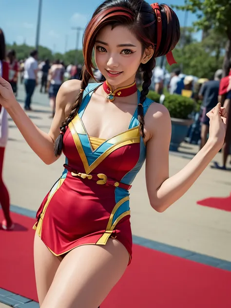 yu-gi-oh，moon-watching birds，eyes are very delicate，beautiful girl with double braids wearing sexy cheongsam，chinese new year de...