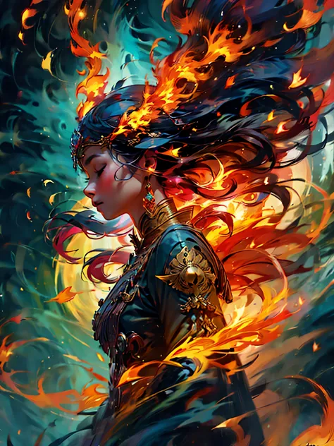 (masterpiece, highest quality:1.2), 1 girl, alone,fire spirit