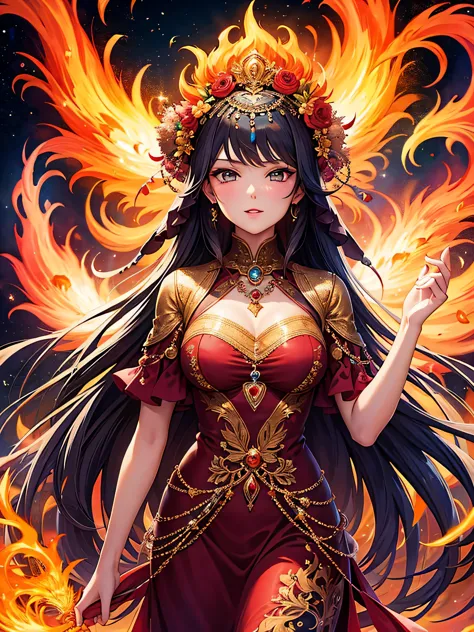 (masterpiece, highest quality:1.2), 1 girl, alone,fire spirit