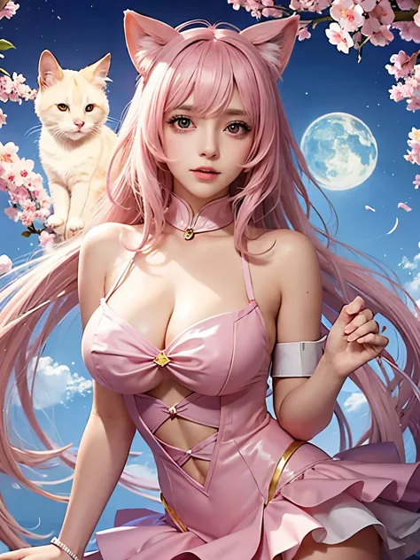 a cartoon image of a woman in a pink dress and a cat ears, magical girl anime mahou shojo, style of magical girl, pink iconic character, portrait of magical girl, magical girl, official art, best anime character design, shining pink armor, sakura kinomoto,...