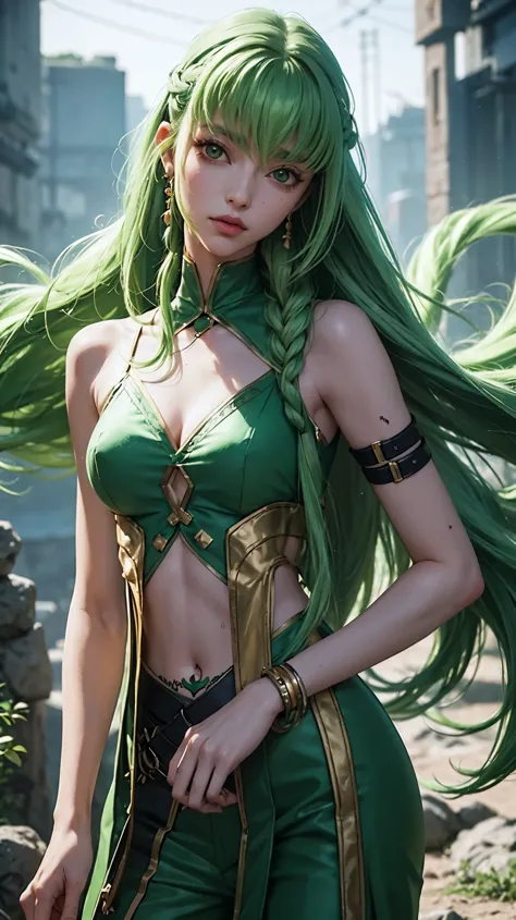 uma mulher com cabelo verde e tatuagens, mulher cyberpunk mulher anime, pants, Deusa cyberpunk raivosa bonita, estilo de arte cy...