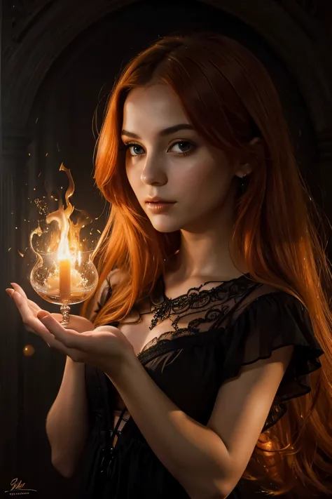 a photograph of a colorful beautiful orange-haired woman, breathtaking rendering, within a radiant connection, inspired by Kinuk...